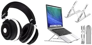 Laptop Essentials Bundle (L'avvento (hp15b) wireless headphone bluetooth 5.0 with touch control - black + UGREEN Laptop Stand Aluminum Alloy Adjustable, Ergonomic, Portable Laptop Stand)