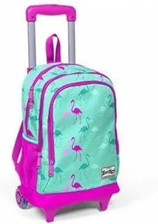 Coral High Kids Three Compartment Squeegee School Backpack - Water Green Neon Pink Flamingo Patterned