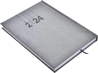 Borg El-Arab High Quality Large Arabic Desk Dairy 2024 Leather Hard Cover With All Emergancy Number List - Dark Gray