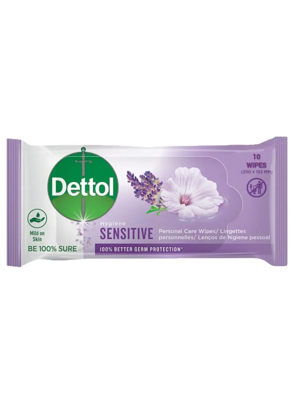 Dettol Skincare Antibacterial Skin Wipes Pack Of 10 Lavender ‎194grams