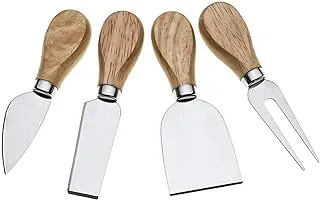 LETOOR 4 Pcs Travel Knives Set, Cheese Knife, Shaver, Fork and Spreader, Wooden Handle, 5.1 in, Stainless