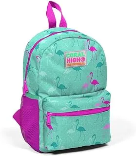 Coral High Kids Two Compartment Small Nest Backpack -Water Green Neon Pink Flamingo Pattern