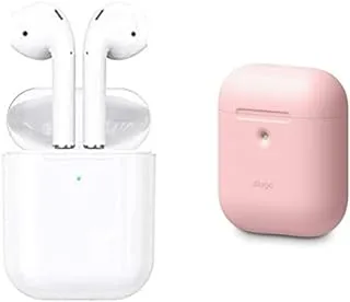 Borofone JR-BE34 Wireless TWS Bluetooth Earphones - White + Elago silicone case (compatible with airpods 1 and 2) lovely pink