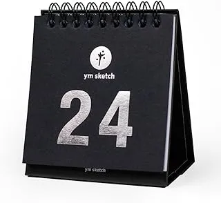 YM Sketch 2024 Black Mini Desk Calendar|9x9 cm Silver foil 250 gsm 12 Month Calendar spread | Gift for top CEO, Managers, Startups and team Professionals