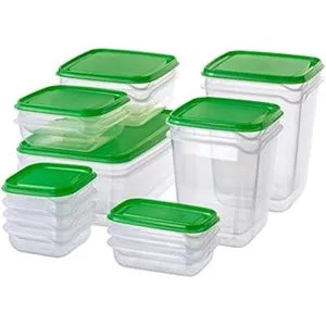 PP Plastic Food Container (Clear/Green) - Set Of 17