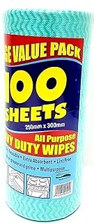 All Purpose Reusable Huge Value Pack 100 Sheets Heavy Duty Wipes 25cm x 30cm (Green)