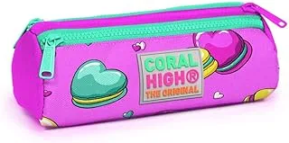 Coral High Kids Three Compartment Pencil case - Light Pink Water Green Macaron Patterned