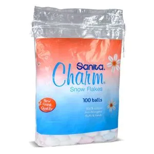 Sanita Charm White Cotton Balls - 100 balls