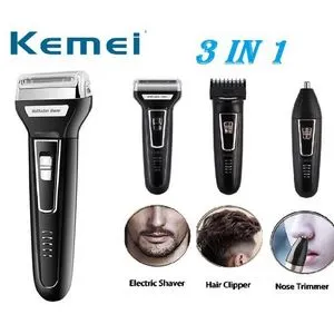 Kemei Km-6558 3X1 ماكينة حلاقة متعددة الوظائف قابلة لإعادة الشحن - أسود