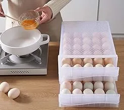 Multi-Layer Transparent Plastic Kitchen Drawer Type 60 Grid Double layer Stackable Chicken Egg Storage container Tray Box for Refrigerator (1 PCS - CLEAR)