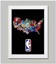 NBA Basketball Wooden Frame with Glass - White - BZL-19-24322-WT