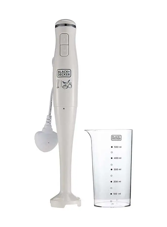 BLACK+DECKER Stick Hand Blender with Calibrated Beaker and Dual Variable Speed Control SB2500-B5 White