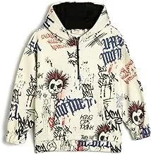 KOTON Boy's Oversize Hoodie Half Zipper Detail Brushed Interior Printed Sweatshirt