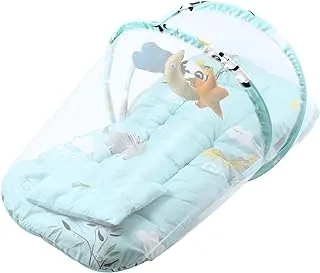 Mix&Max Cotton Portable Baby Bed With Pillow, Mosquito Net&Toys Printed Animals For Unisex-Mint Green