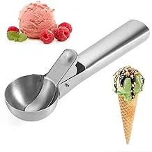 WELANE Ice Cream Scoop,Anti-Freeze Stainless Steel Ice-Cream Scoop with Trigger for Ice Cream,Frozen Yoghurt,Fruit (7 inch),Silver