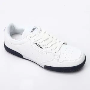 Activ Round Toecap Lace-up Perforated Sneakers - White & Navy Blue