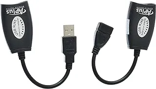 Aplus AB-45E USB Rj45 يتيح لك محول تمديد USB هذا توصيل جهاز USB الخاص بك بالكمبيوتر الخاص بك على مسافة تصل إلى 150 قدمًا، مجموعة مكونة من قطعتين - أسود