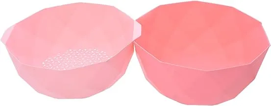 Generic Plastic Bowl food Practical With Strainer And Multi Use For Kitchen Set OF 2 Pieces - Pink