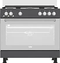 Beko Gas Cooker - 90 cm - 5 Burners Full Safety cooling fan + cooking fan+ dark stainless + cast pan support (GGR 15115 DX NA)