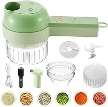 4 in 1 Handheld Electric Vegetable Cutter Set Portable Wireless Garlic Mud Masher Garlic Press and Slicer Set Multifunctional Electric Mini Food Processor with Brush for Ginger Peppers Onions Garlic