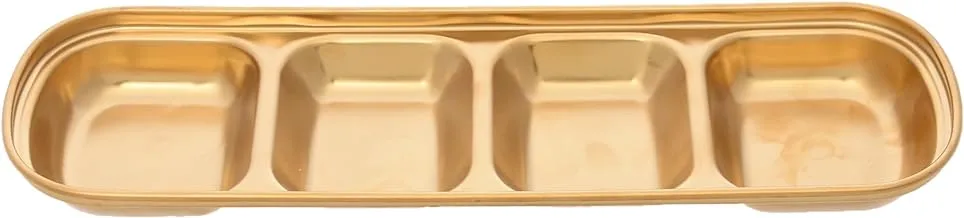 Generic Stainless Steel Rectangle Divided Sauces Serving Tray With 4 Slots And Elegant Design Practical For Kitchen - Gold