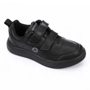 Air Walk Leather Boys Sneakers With Velcro Closure - Black