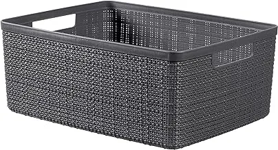 CURVER Juliet Jute Basket 100% Recycled Plastic Rectangular 12 L, Dark Grey, M