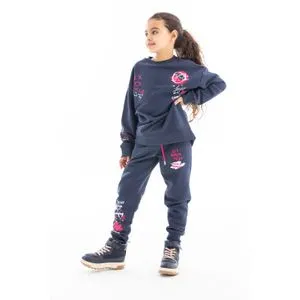 Red Cotton Girls' Pajamas From -Navy