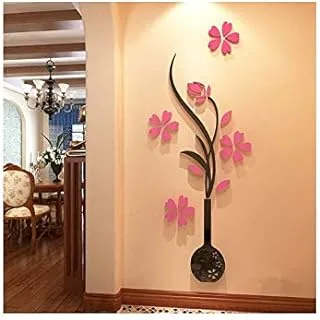 3D Wall Sticker Acrylic DIY Vase Flower Tree Crystal Acrylic Wall Stickers Decal Home Decor Wall Decorations Living Room Window-ee