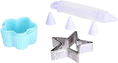 Cake Decoration Set - 3 Star Cookie Cutters, Decorating Pen, 3 Funnels and 3 Silicon Molds - Multi color