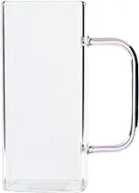 accessories shop Glass Elegant Square Cup With Simple Design And Strong Colorful Handle Practical For All Types Of Drinks 400 ML Capacity - Transparent Pink