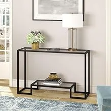 sama steel console table with dimensions 40cm * 120cm * height 90cm made of steel with black electrostatic coating and transparent glass 8mm above