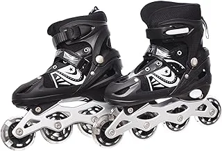 Comfortable Adjustable LED Front Wheel Roller Skates Outdoor Indoor Inline Skates for Beginners Kids Teens Size 39-42 - Black