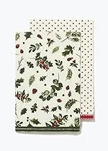 Matalan Christmas Berries Print Tea Towels 2-Piece Set, 45 cm x 65 cm Size, Cream