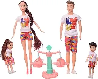 Generic Plastic Pretty Fashion Doll With Her Family And Amusement Park Add More Entertaining For Girls Set Of 7 Pieces - Multi Color