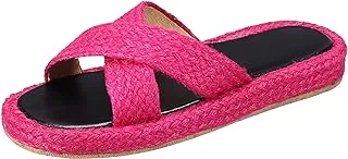 SOUL 2 SOLE flat slippers Tabular criss-cross platform comfortable slippers,FUCHSIA,40