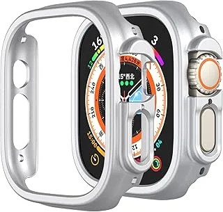 متوافق مع Apple Watch Ultra 49mm غطاء حماية صلب من البولي كربونات مقاوم للصدمات وواقي من جميع الجوانب واقٍ من الصدمات الصلبة من البولي كربونات لساعة Apple Watch Ultra 49mm (فضي)