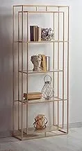 Sama steel shelf unite with dimensions 40cm * 100cm * 240cm made of steel with gold electrostatic coating and shelves from transparent glass 8mm