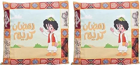 Generic Fabric Square Shaped Large Zipper Pillowcase Printed With Cartoon Characters Design Perfect For Ramadan Home Decor Set Of 2 Pieces - Multi Color