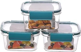 Generic Plastic Medium Organizer Smart Lock Food Storage for Kitchen Set Of 3 Pieces - Turquoise