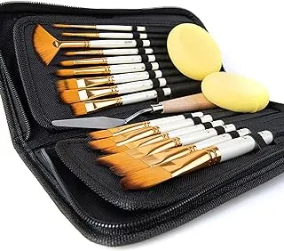 15 pcs Paint Brush Set for Acrylic Oil Watercolor Gouache Painting Includes Pop-up Carrying Case with Palette Knife and 2 Sponges, Pearl White