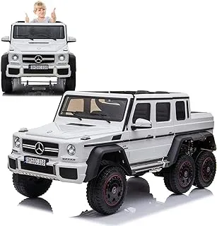 Dorsa Licensed Mercedes Benz Amg G63 6X6 Kids Ride On Car With 2.4G Remote Control, 12V 4 Motors, Stroller Function, Openable Doors, Spring Suspension, Usb Mp3 Player & Bluetooth Function -White