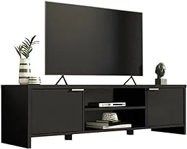 Madesa TV Stand Cabinet with Storage Space and Cable Management, TV Table Unit for TVs up to 65 Inches, Wooden, 16'' H x 15'' D x 57'' L - Black