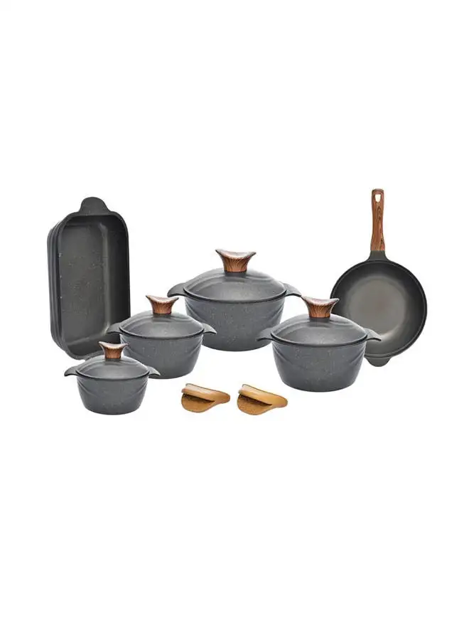 NeoKlein Set Of 10 Pcs 4 Pots + 4 lids +1 Tray + Wok