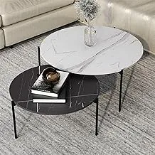 sama steel center table consisting of two pieces with dimensions : diameter 80cm * height 45cm and diameter 60cm made of steel with black electrostatic coating and marble