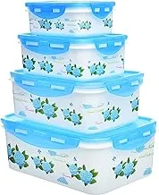 Generic Plastic Food Storage Containers With Printed Flowers Design And Multi Use For Kitchen Set Of 4 Pieces - Multi color