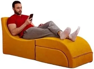 Ricrac Ribless Foldable Chaise Longue Set 2-Pieces, 150 cm x 60 cm x 70 cm, Yellow Indoors