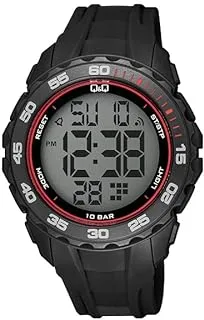 Q&Q Mens Large Digital Full-Size Chronograph Sport Watch Resin Band, Black/Red