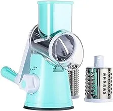 Rotary Cheese Grater Vegetable Slicer Kitchen Grater with 3 Interchangeable Stainless Steel Roller Blades for Cheese Vegetable Fruit Nuts (Blue)