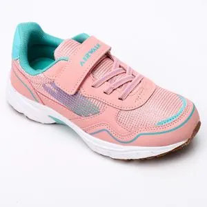 Air Walk Velcro Closure Girls Running Sneakers - Salmon Pink & Mint Green